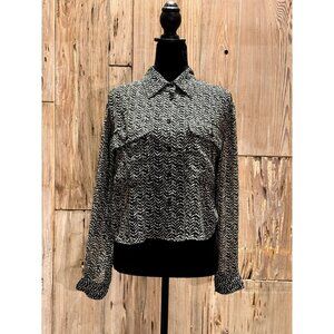 Ark & Co Womens Sheer Black & White Button-Down Shirt Top Size L Chic Summer Sty